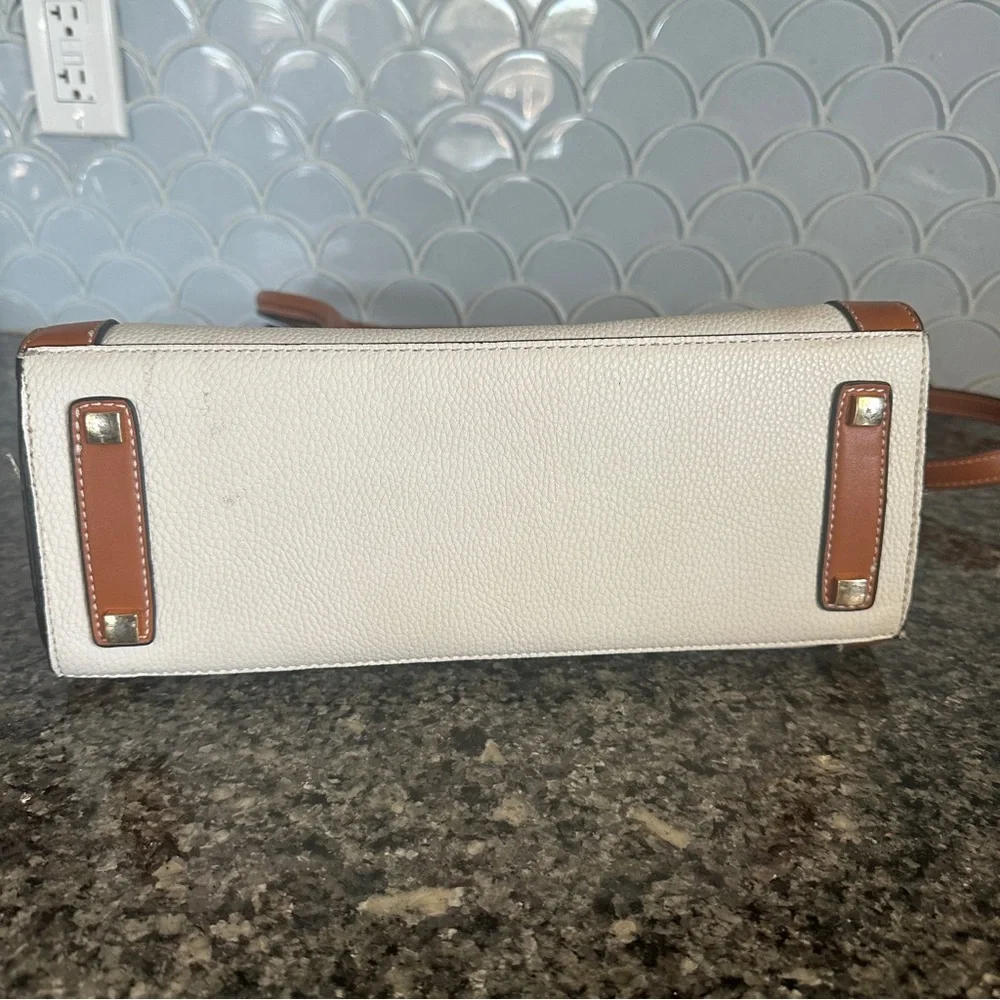 Simply Noelle Cream & Tan Pebbled Vegan Leather Crossbody Satchel